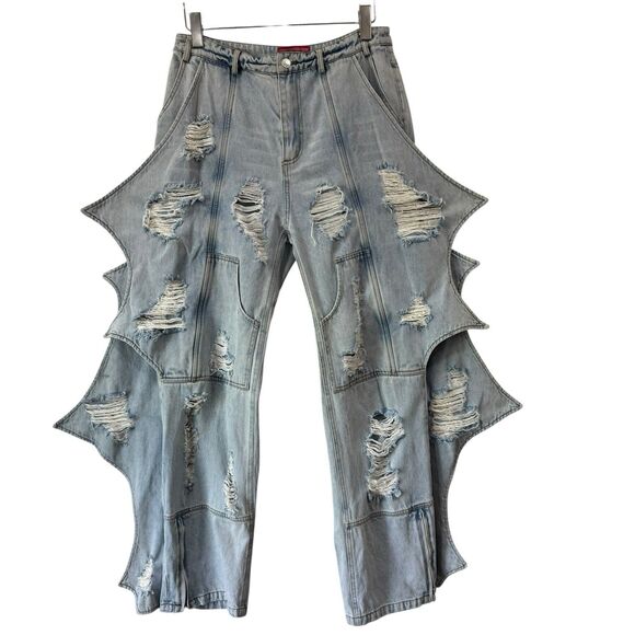 PCCVISION Japanese Dracula Denim Pants Jeans Distressed Grunge Goth Unisex Med - Picture 1 of 16